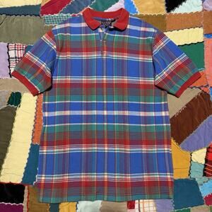 Vintage Class Club Easter Colorway Plaid Short Sleeve Polo Shirt XL Fits Large